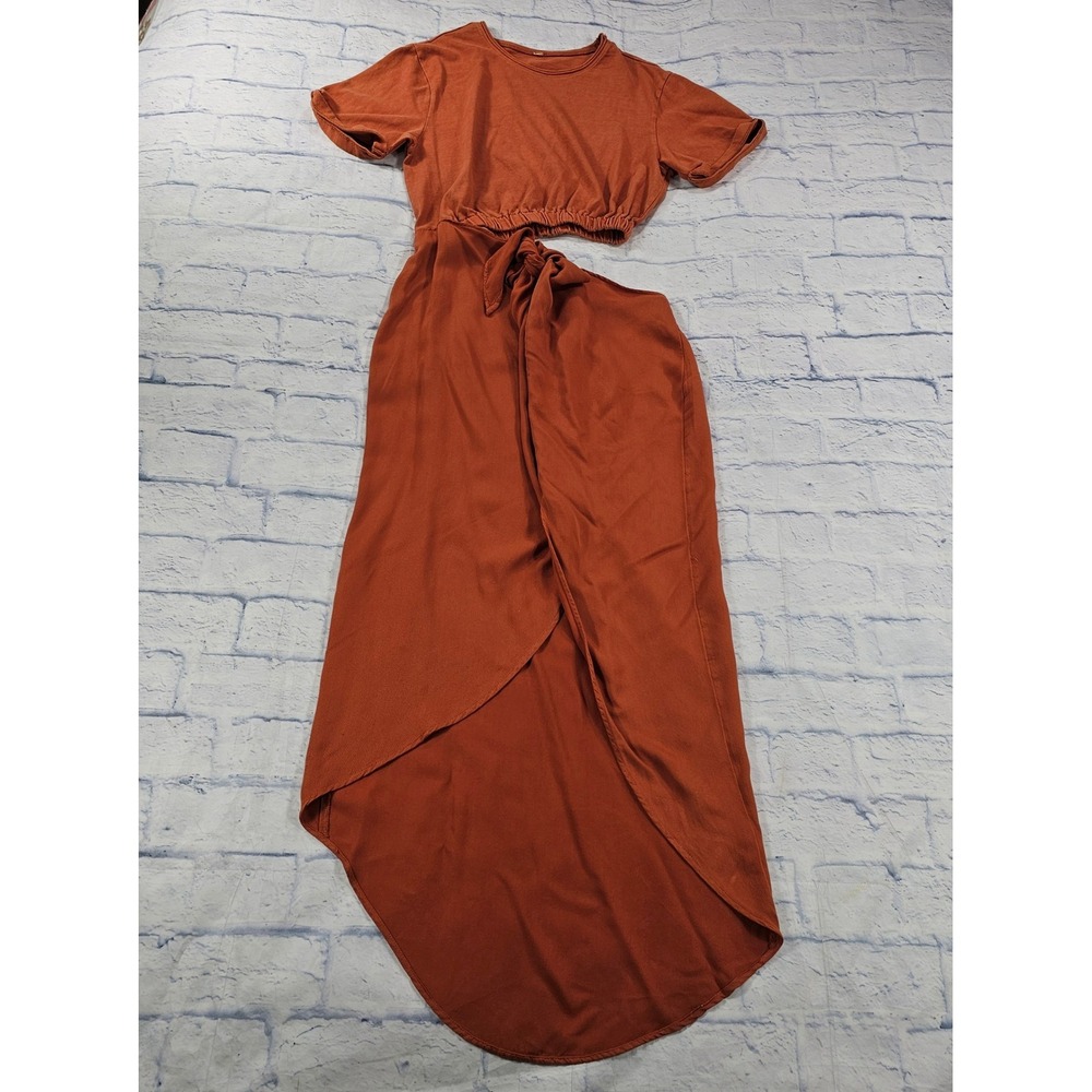 Free People Rae Maxi Dress Women S Rust High Low Cut Out Tie Side Boho